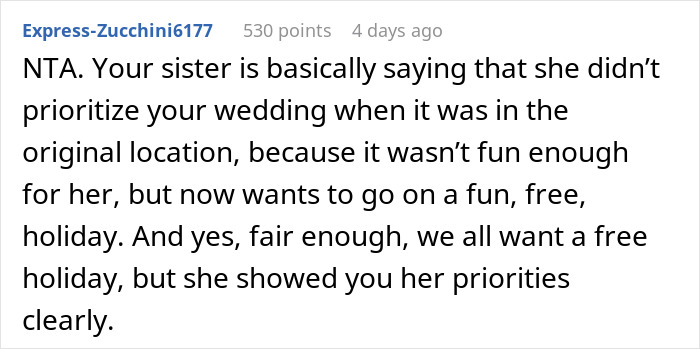 &ldquo;AITA For Not Reinviting My Sister And Her Family To My Wedding After We Changed It?&rdquo;