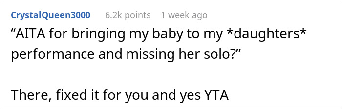 “This Has Caused Drama I Was Not Expecting”: Mom Misses Daughter’s School Performance Because Of Baby, Doesn’t Get Why She’s A Jerk “This Has Caused Drama I Was Not Expecting”: Mom Misses Daughter’s School Performance Because Of Baby, Doesn’t Get Why She’s A Jerk