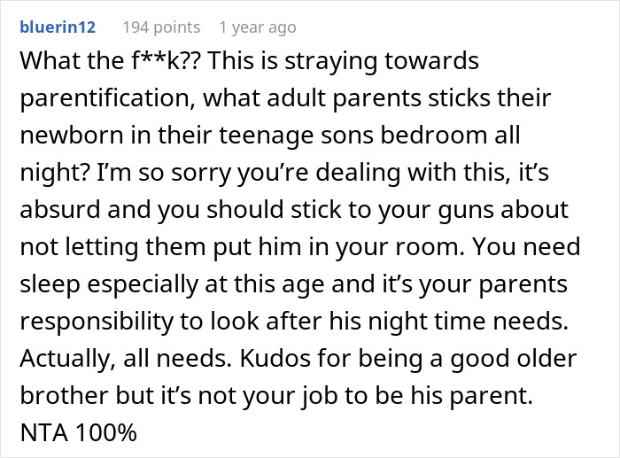 Parents Put 2-Month-Old Baby In Teen Brother's Room Because Dad Can't Sleep, He Finally Loses It