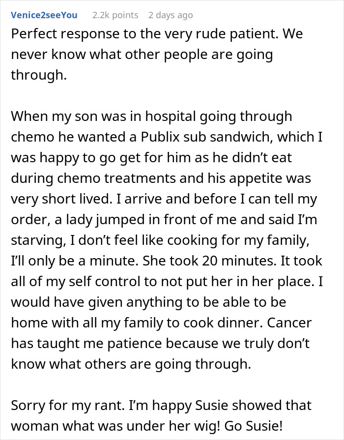 Patient Calls This Nurse's Wig "Unprofessional", Regrets It When She Takes It Off