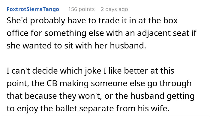 Person Gives Away 1 Ballet Ticket For Free, Karen Shows Up With Her Husband, Demands Someone Give Up Their Seat For Him