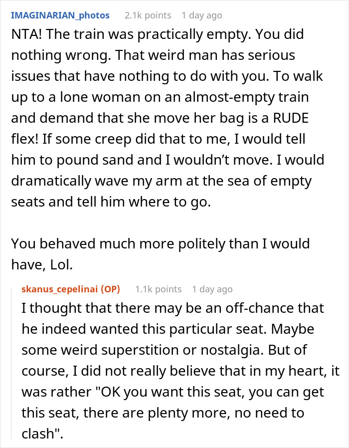 Woman On An Almost Empty Train Gets Labeled A Jerk By A Man For Refusing To Move Her Stuff So He Could Sit Next To Her For The Second Time