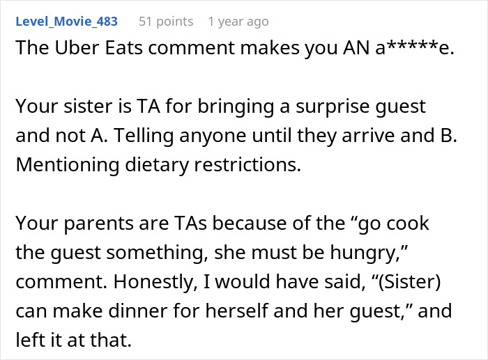 Woman Brings A Pal Over For Dinner Unannounced, Blasts Her Sibling When They Refuse To Accommodate Them By Cooking A Vegan Dish