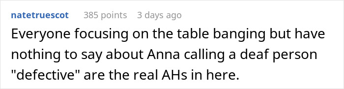 Man Leaves Dinner After His Future SIL Calls His Deaf Wife Defective And His 3 Y.O. Daughter Impolite For &ldquo;Banging On The Table&rdquo;