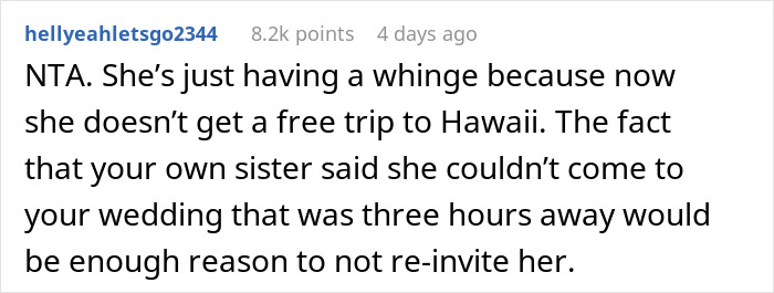 &ldquo;AITA For Not Reinviting My Sister And Her Family To My Wedding After We Changed It?&rdquo;