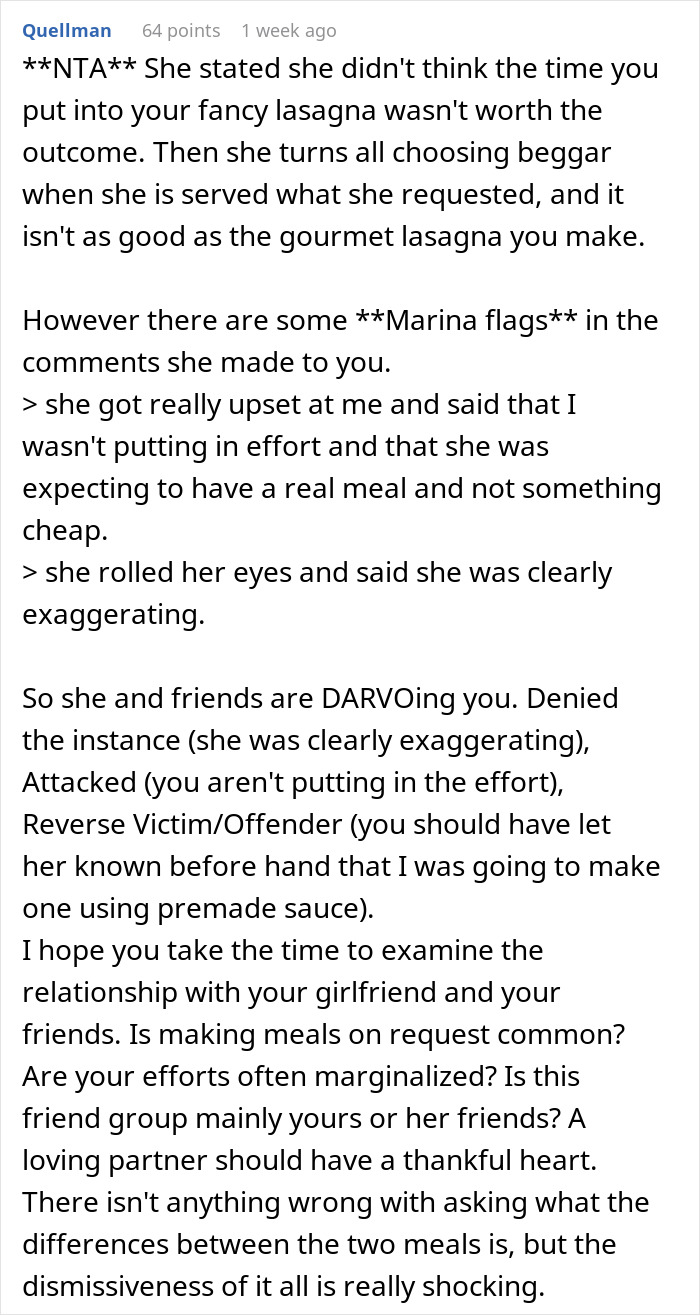 Woman Mocks GF&rsquo;s Signature Lasagna, Gets Insulted After She Serves Her A Premade One The Next Time