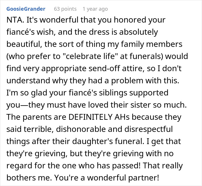 "[Am I The Jerk] For Ignoring What My Fianc&eacute;e's Parents Wanted And Wore My Wedding Dress To Her Funeral?"