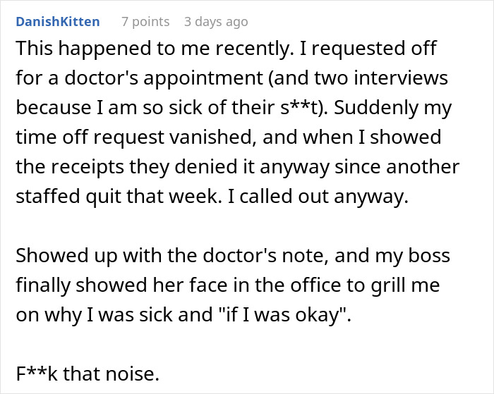 Boss Tries To Cancel Employee’s Day Off, So She Calls In Sick For Three, And The Whole Place Falls Apart Boss Tries To Cancel Employee’s Day Off, So She Calls In Sick For Three, And The Whole Place Falls Apart