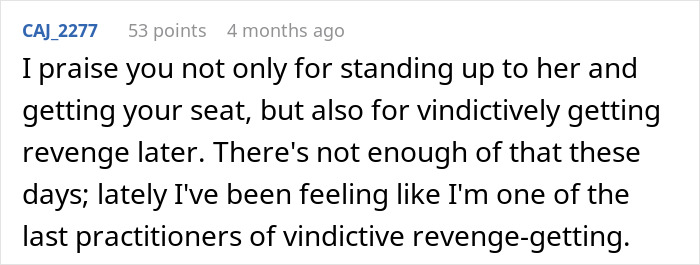 Woman Plots The Pettiest Revenge Against ‘Karen’ Who Refused To Move Her Bag From Her Prepaid Train Seat Woman Plots The Pettiest Revenge Against ‘Karen’ Who Refused To Move Her Bag From Her Prepaid Train Seat
