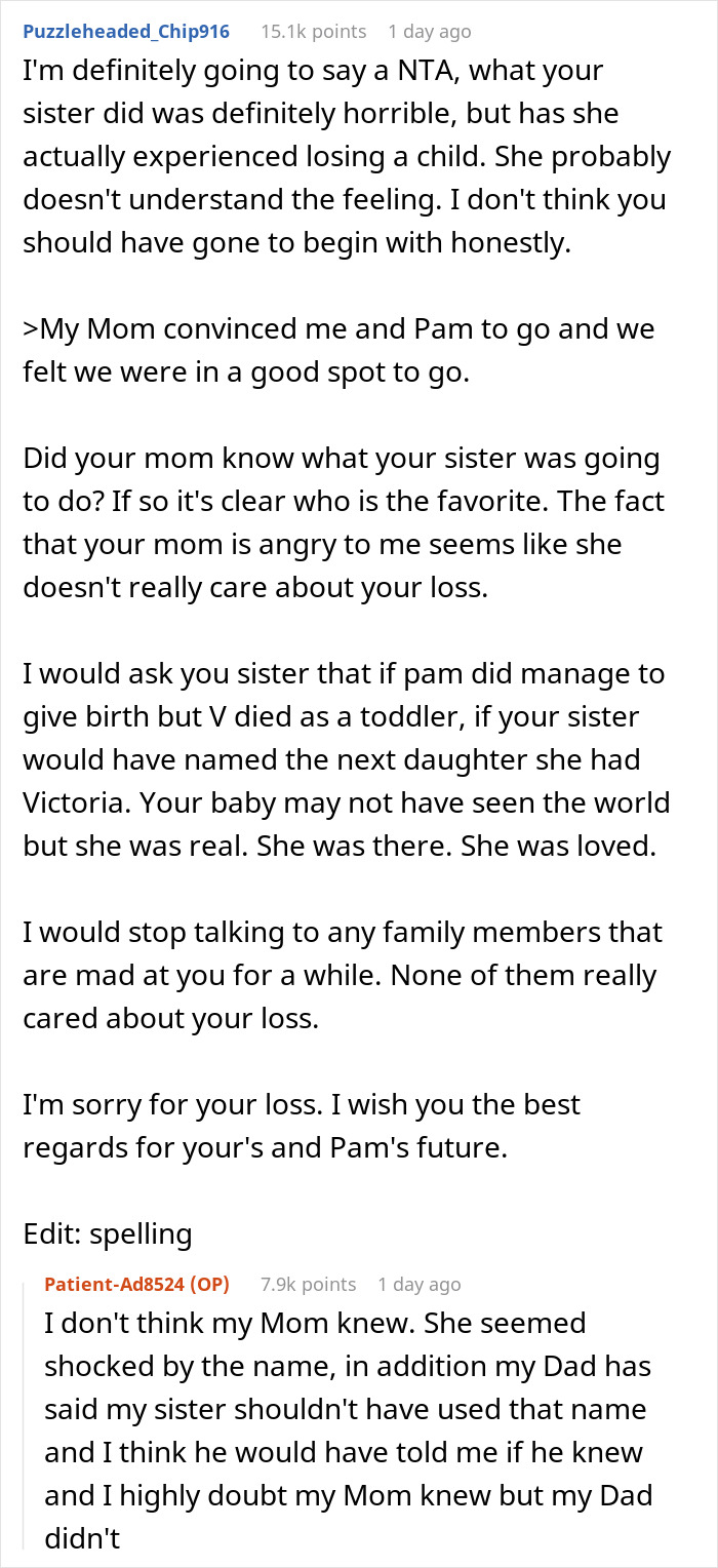 Man Calls His Sister "An Evil Human Being" After Finding Out Her Baby Is Named The Same As His Stillborn Daughter, Asks If He’s The Jerk Man Calls His Sister "An Evil Human Being" After Finding Out Her Baby Is Named The Same As His Stillborn Daughter, Asks If He’s The Jerk
