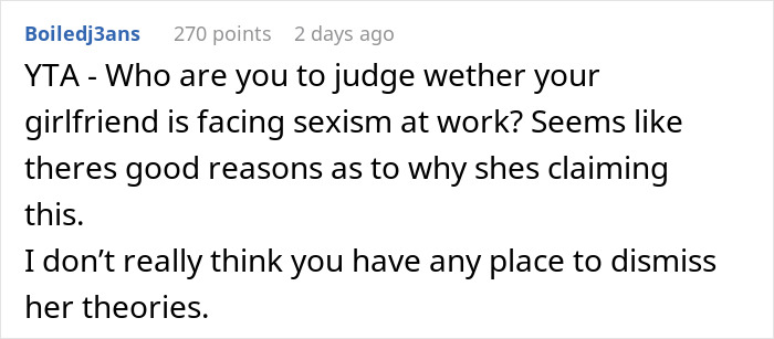 Guy Challenges His GF's Claims About Sexism At Work, Gets An Eye-Opening Reality Check