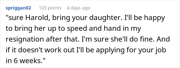Efficient Employee Asks For A Raise, New Manager Threatens To Replace Them With His Teen Daughter At A Cheaper Rate Efficient Employee Asks For A Raise, New Manager Threatens To Replace Them With His Teen Daughter At A Cheaper Rate