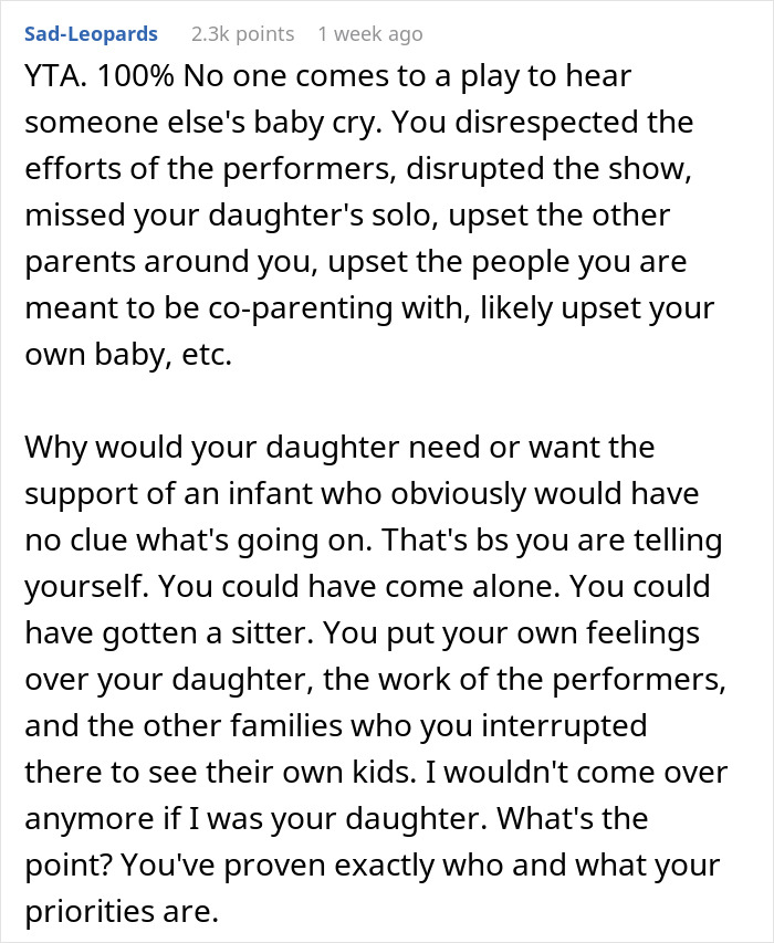 “This Has Caused Drama I Was Not Expecting”: Mom Misses Daughter’s School Performance Because Of Baby, Doesn’t Get Why She’s A Jerk “This Has Caused Drama I Was Not Expecting”: Mom Misses Daughter’s School Performance Because Of Baby, Doesn’t Get Why She’s A Jerk