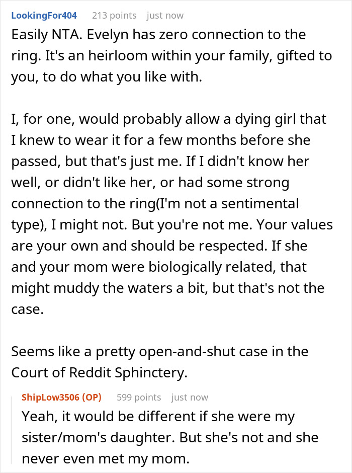 &ldquo;[Am I The Jerk] For Saying My Terminally Ill Stepsister Can&rsquo;t Have My Mom&rsquo;s Engagement Ring&rdquo;