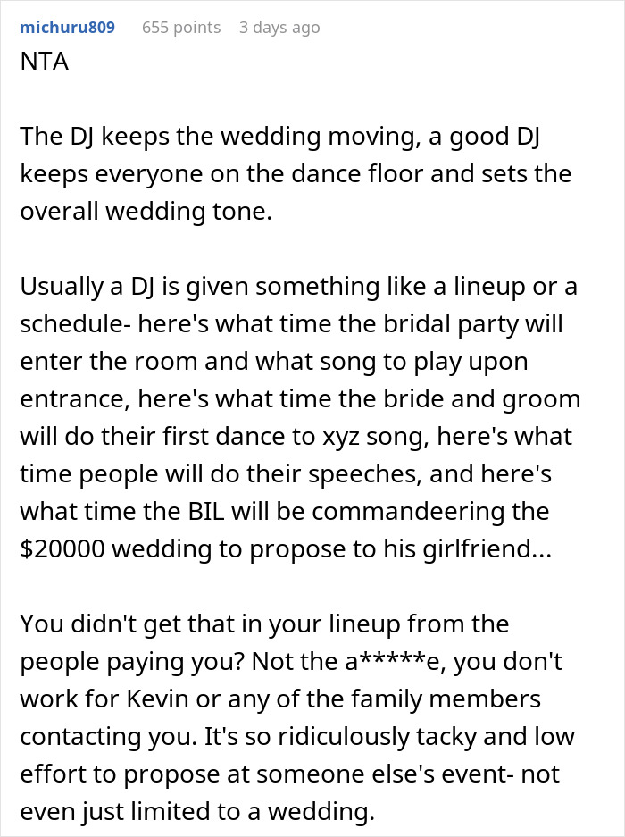 Wedding DJ Spots A Proposal About To Happen On The Dance Floor, Changes The Song To Ruin It, Later Wonders If He Did The Right Thing Wedding DJ Spots A Proposal About To Happen On The Dance Floor, Changes The Song To Ruin It, Later Wonders If He Did The Right Thing