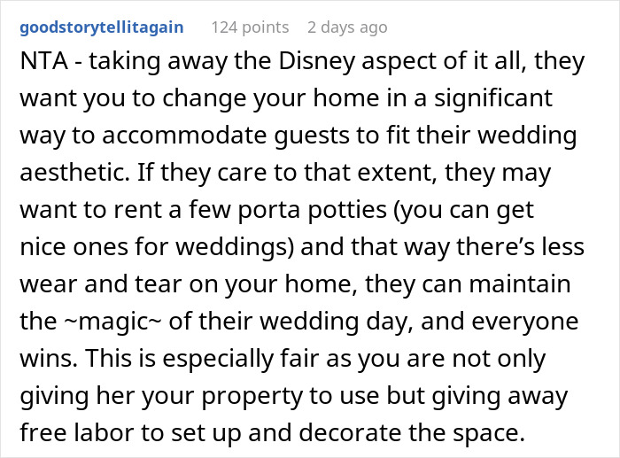 'Disney Adult' Refuses To Meet Sister's 'Ridiculous' Demand For The Wedding She's Throwing At Her House For Free