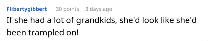 Reddit comment humorously discussing a grandmother with multiple grandkid footprint tattoos.