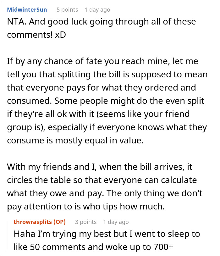 Woman Gets Yelled At By A New Guy At Dinner With Friends For Not Splitting The Check Evenly Like Everyone Else