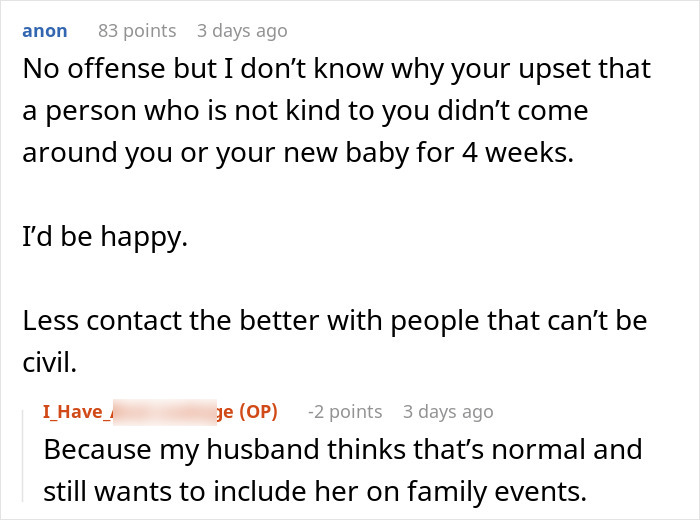 Reddit discussion about mother-in-law wanting tattoo of grandkid's footprint, user comments on family dynamics.