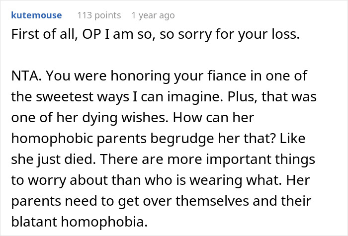 "[Am I The Jerk] For Ignoring What My Fianc&eacute;e's Parents Wanted And Wore My Wedding Dress To Her Funeral?"
