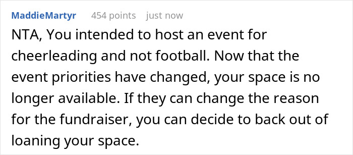 Dad Of A Cheerleader Agrees To Let School Use His Property For Their Fundraising Event, Takes His Promise Back When The Focus Shifts To The Football Team Dad Of A Cheerleader Agrees To Let School Use His Property For Their Fundraising Event, Takes His Promise Back When The Focus Shifts To The Football Team