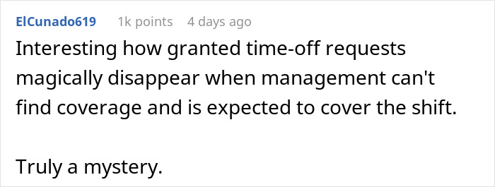Boss Tries To Cancel Employee’s Day Off, So She Calls In Sick For Three, And The Whole Place Falls Apart Boss Tries To Cancel Employee’s Day Off, So She Calls In Sick For Three, And The Whole Place Falls Apart