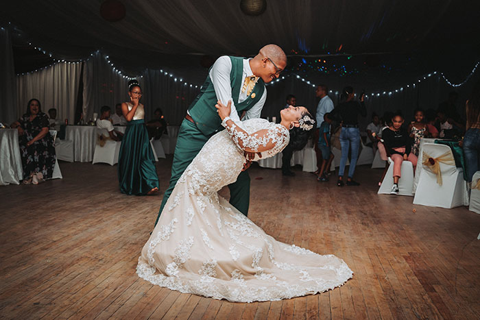 Bride and groom dancing