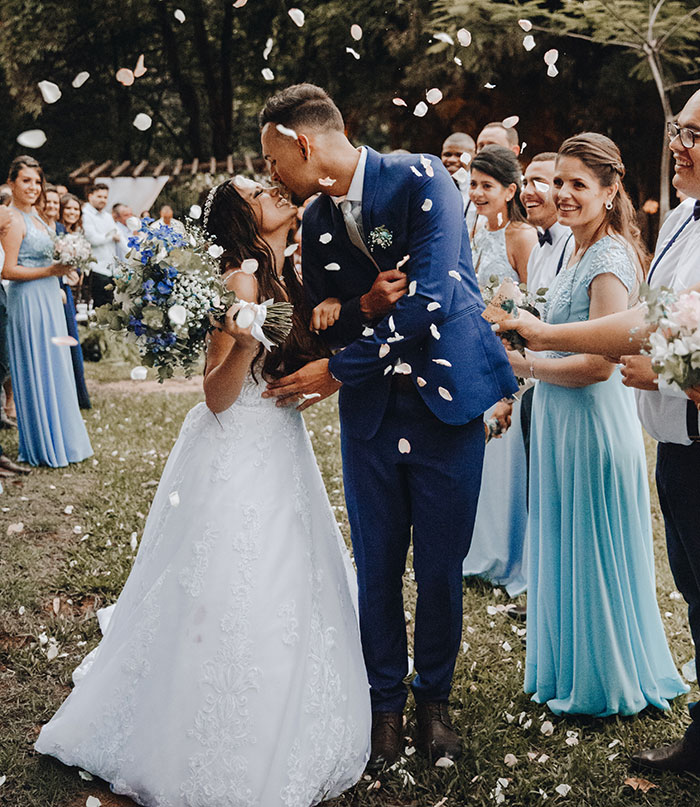 Bride and groom kissing