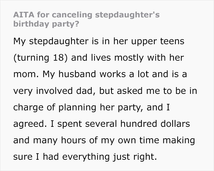 Man Gets Called A “Bad Dad” Over Inability To Buy Daughter $5K Worth Of Gifts, Stepmom Cancels The Teen’s Birthday Party In Return Man Gets Called A “Bad Dad” Over Inability To Buy Daughter $5K Worth Of Gifts, Stepmom Cancels The Teen’s Birthday Party In Return