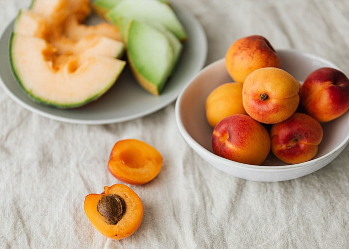 Chopped fruits in the bowls