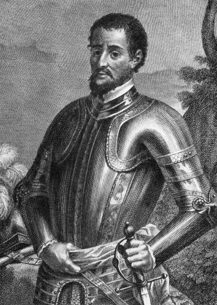 black and white Hernando De Soto portrait