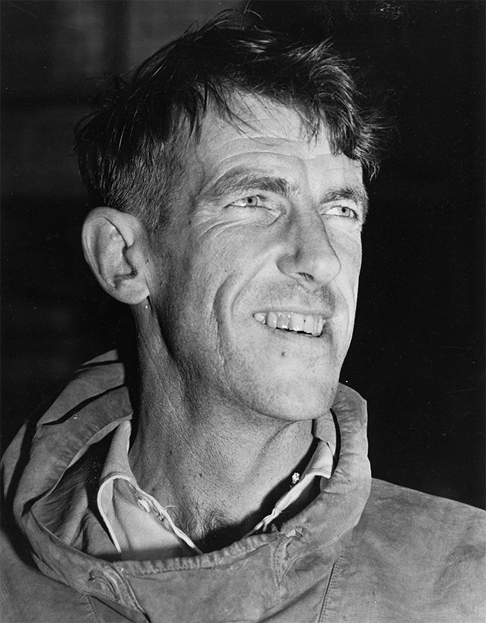 black and white Edmund Hillary portrait