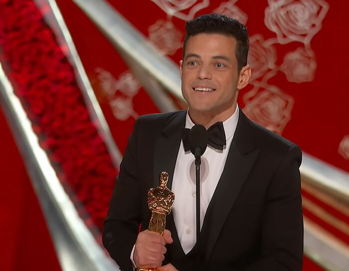 Picture of Rami Malek speaking at the Oscars
