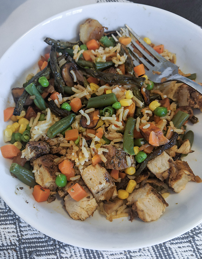 Make A Packet Of Cheap-Flavored Rice And Keep It In The Fridge To Use As A Base For Leftover Garbage Dinners. And Mix In Whatever Leftover Meat And/Or Veggies You Have 