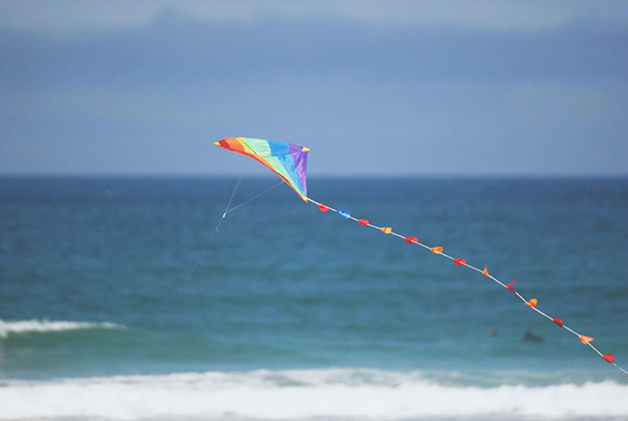 Kite flying at seashore, a fun hobby to pursue.