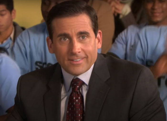 Michael Scott wearing black suit 