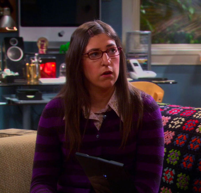 Amy Farrah Fowler wearing purple sweater 
