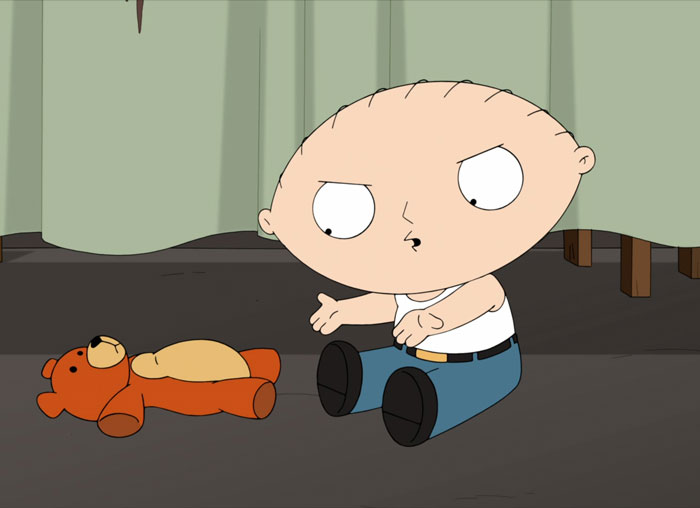 Stewie Griffin talking with teddy bear 