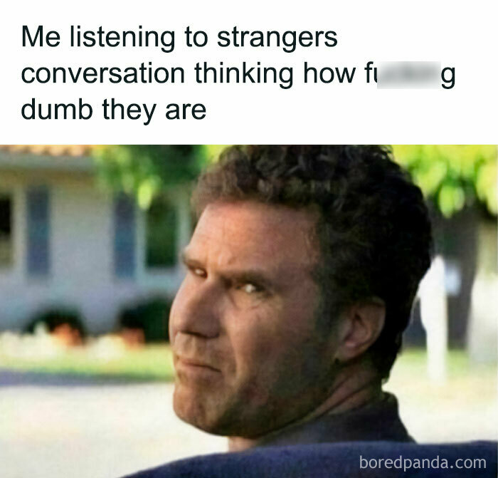 Man giving a skeptical look with text about listening to a conversation, representing spicy memes.