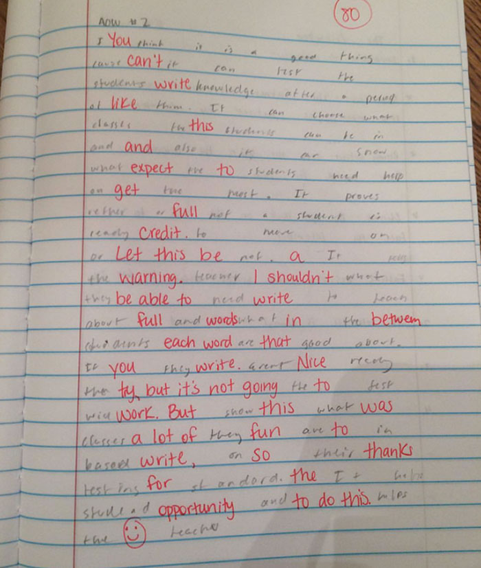 Brother Of A Friend Turned In This "One-Page Essay" Thinking He Had Beat The System. Teacher Had Fun With It