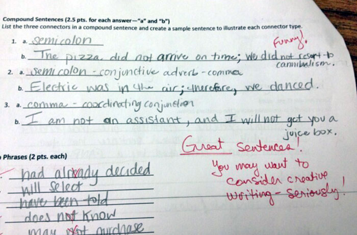 My Sister's Professor Gave Her A Basic Grammar Test, And She Had Some Fun With It