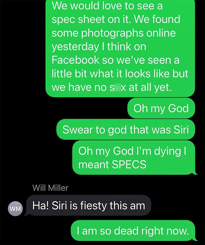 a text message mentioning "s*x" by accident 