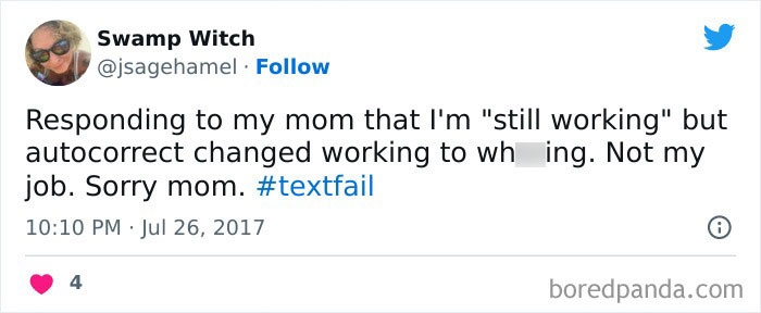 text message about autocorrected message to mum 