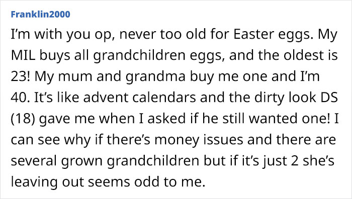 Woman Is Upset Her Mom Only Bought An Easter Egg For One Of Her Grandchildren, The Internet's Opinion Is Divided Woman Is Upset Her Mom Only Bought An Easter Egg For One Of Her Grandchildren, The Internet's Opinion Is Divided