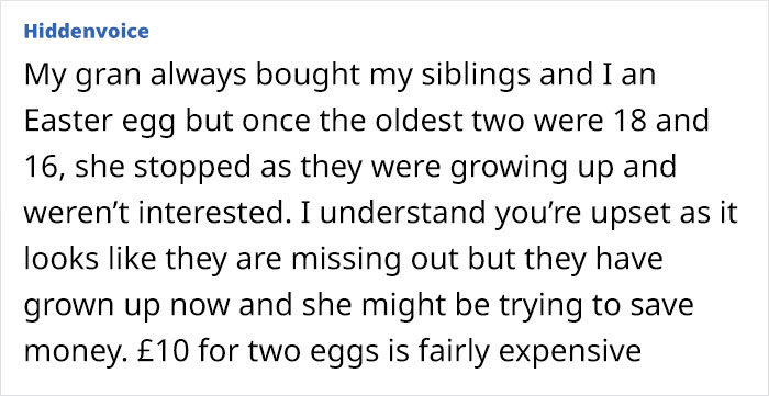 Woman Is Upset Her Mom Only Bought An Easter Egg For One Of Her Grandchildren, The Internet's Opinion Is Divided Woman Is Upset Her Mom Only Bought An Easter Egg For One Of Her Grandchildren, The Internet's Opinion Is Divided