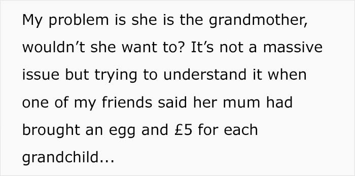 Woman Is Upset Her Mom Only Bought An Easter Egg For One Of Her Grandchildren, The Internet's Opinion Is Divided Woman Is Upset Her Mom Only Bought An Easter Egg For One Of Her Grandchildren, The Internet's Opinion Is Divided