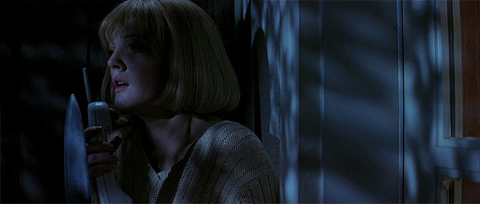 Woman holding a knife and phone 