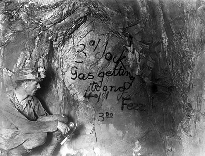 The Last Message Left By 47 Entombed Miners In Argonaut Mine, Jackson, Calif. Written With Carbide Lamps On The Face Of The 4350 Foot Drift