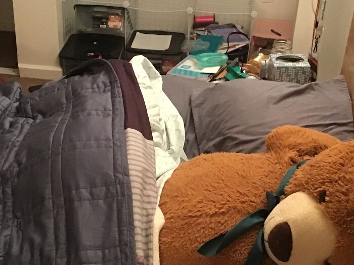 My Little Bed Nest. I Have 4 Pillows, And 5 Blankets, Including A Weighted One. It’s So Comfy And The Pressure Is So Calming. I Love Just Curling Up In It To Decompress After School