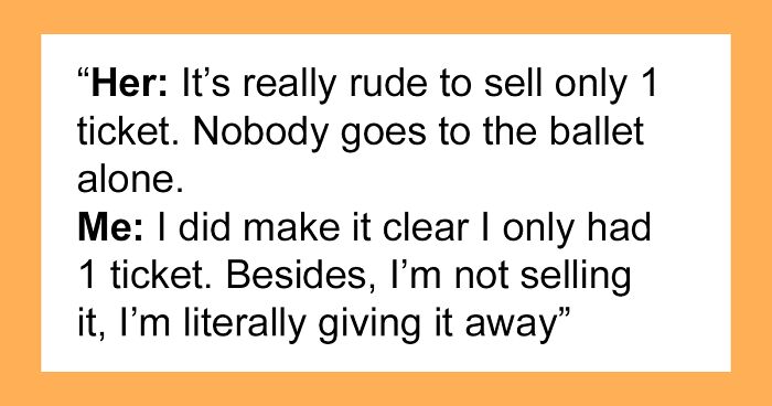 Person Gives Away 1 Ballet Ticket For Free, Karen Shows Up With Her Husband, Demands Someone Give Up Their Seat For Him